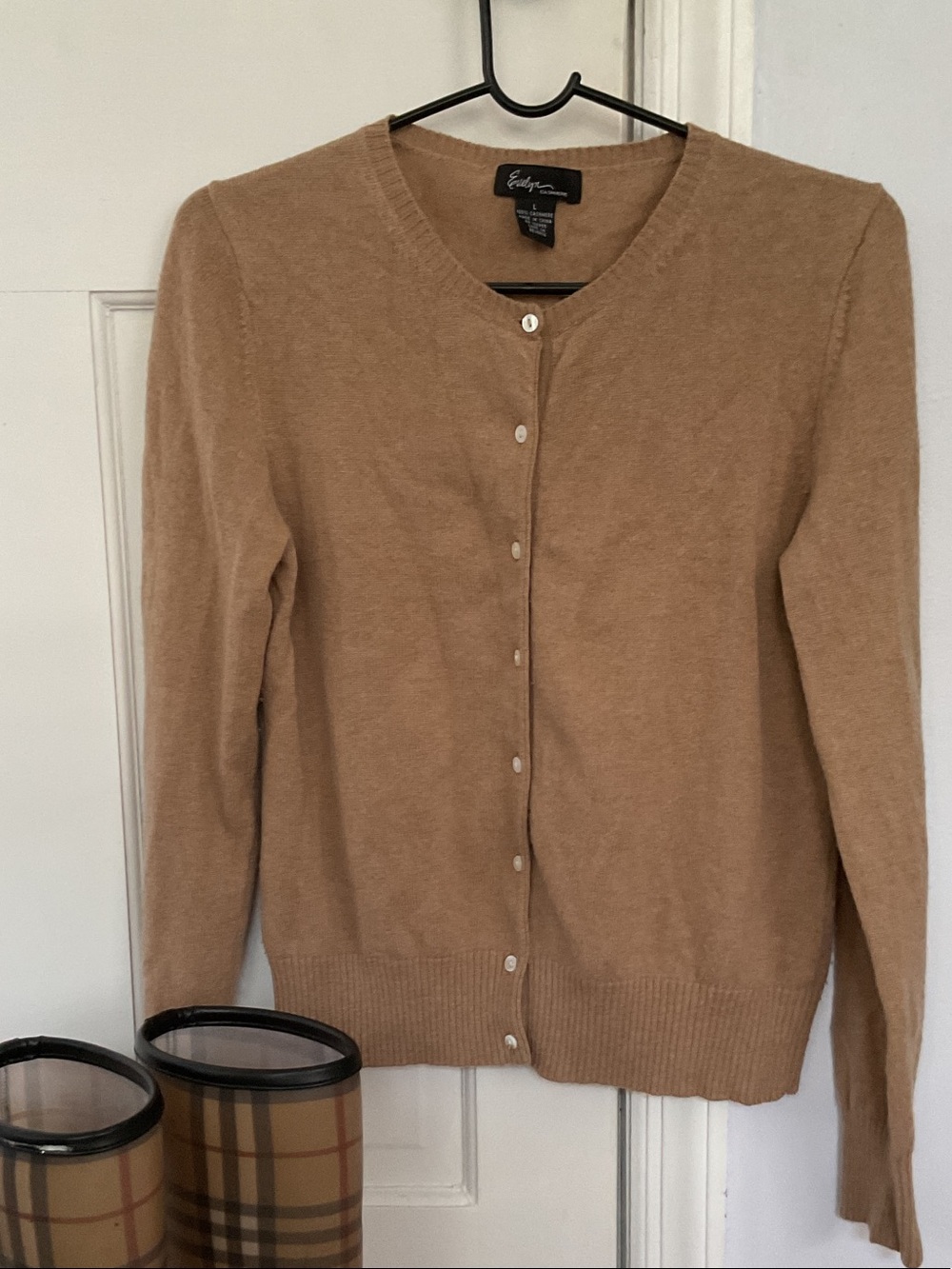 Women's Camel Button-Front Crewneck Cardigan Cashmere